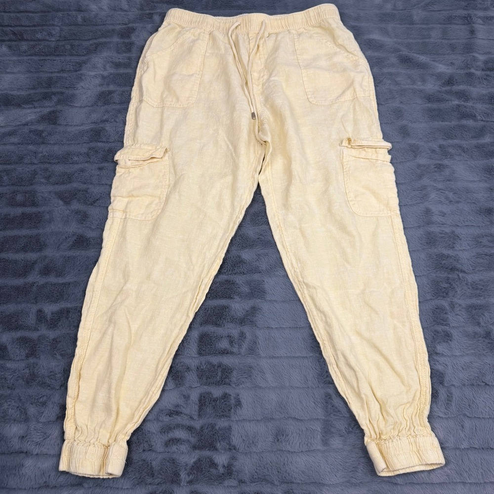 Nicole Miller New York Womens Yellow 100% Linen Cargo Jogger Pants Size L